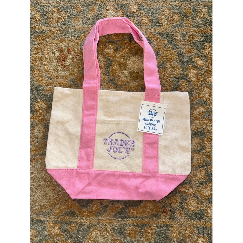 NWT Trader Joes Mini Pastel Canvas Tote Bag Bundle 4 Pack Limited Edition - Picture 4 of 5
